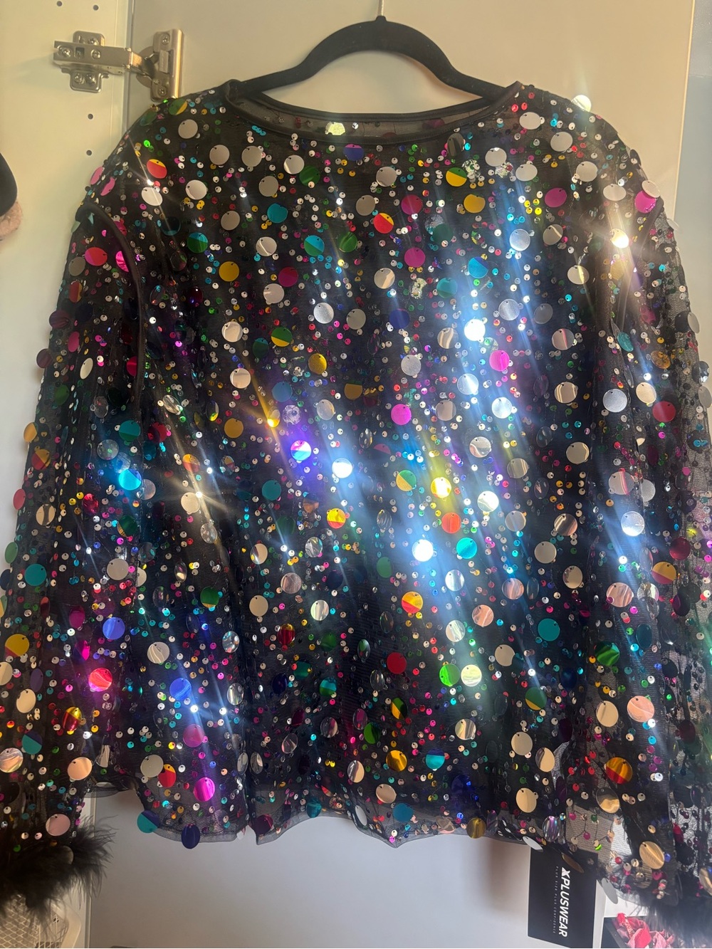 Black Sequin Dot Mesh Long-Sleeve Top